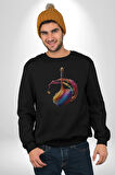 Resim Fırcası  Kadın Erkek  Siyah Baskılı Sweatshirt 
