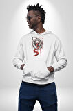 Beyaz Ve Kırmızı Yılan Kadın Erkek  Beyaz Kapüşonlu Sweatshirt Hoodie