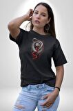 Siyah Ve Kırmızı Yılan Kadın Erkek Unisex Siyah Organik Baskılı T-Shirt Penye Yüksek Kalite