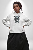 Kuru Kafa Yapay Zeka Tasarım Kadın Erkek  Beyaz Kapüşonlu Sweatshirt Hoodie