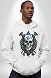 Kuru Kafa Yapay Zeka Tasarım Kadın Erkek  Beyaz Kapüşonlu Sweatshirt Hoodie