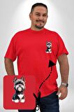 Sevimli Beyaz Gri Köpek Kırmızı Büyük Beden Kadın Basic Minimal Baskılı Tişört