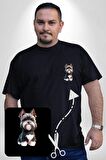 Sevimli Beyaz Gri Köpek Siyah Büyük Beden Kadın Basic Minimal Baskılı Tişört