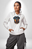 Rottweiler Koca Kafa Kadın Erkek  Beyaz Kapüşonlu Sweatshirt Hoodie