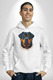 Rottweiler Koca Kafa Kadın Erkek  Beyaz Kapüşonlu Sweatshirt Hoodie