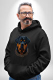 Rottweiler Koca Kafa Kadın Erkek  Siyah Kapüşonlu Sweatshirt Hoodie