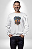 Rottweiler Koca Kafa Kadın Erkek  Beyaz Baskılı Sweatshirt 