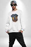 Rottweiler Koca Kafa Kadın Erkek  Beyaz Baskılı Sweatshirt 