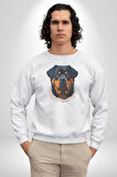 Rottweiler Koca Kafa Kadın Erkek  Beyaz Baskılı Sweatshirt 