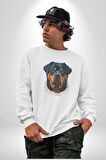 Rottweiler Koca Kafa Kadın Erkek  Beyaz Baskılı Sweatshirt 