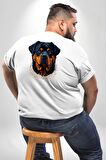 Rottweiler Koca Kafa Büyük Beden Beyaz Tişört Kadın Erkek Ünisex Sırt Baskılı