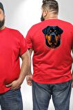 Rottweiler Koca Kafa Büyük Beden Kırmızı Tişört Kadın Erkek Ünisex Sırt Baskılı