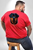 Rottweiler Koca Kafa Büyük Beden Kırmızı Tişört Kadın Erkek Ünisex Sırt Baskılı