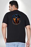 Rottweiler Koca Kafa Büyük Beden Siyah Tişört Kadın Erkek Ünisex Sırt Baskılı