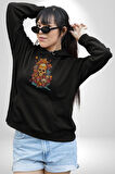 Renkli Kurukafa Hippi  Kadın Erkek  Siyah Kapüşonlu Sweatshirt Hoodie