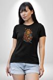 Renkli Kurukafa Hippi  Kadın Erkek Unisex Siyah Organik Baskılı T-Shirt Penye Yüksek Kalite