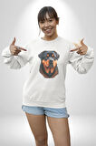 Rottweiler A Secere Kadın Erkek  Beyaz Baskılı Sweatshirt 