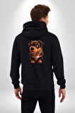 Sevimli Çoban Köpeği Kadın Erkek Siyah Renk Kapüşonlu Kanguru Cepli  Fermuarlı Pamuklu Oversize Dijital Baskılı Hırka Sweatshirt