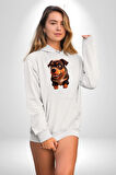 Sevimli Çoban Köpeği Kadın Erkek  Beyaz Kapüşonlu Sweatshirt Hoodie