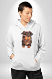 Sevimli Çoban Köpeği Kadın Erkek  Beyaz Kapüşonlu Sweatshirt Hoodie