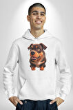 Sevimli Çoban Köpeği Kadın Erkek  Beyaz Kapüşonlu Sweatshirt Hoodie