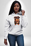 Sevimli Çoban Köpeği Kadın Erkek  Beyaz Kapüşonlu Sweatshirt Hoodie