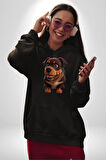 Sevimli Çoban Köpeği Kadın Erkek  Siyah Kapüşonlu Sweatshirt Hoodie