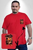 Sevimli Çoban Köpeği Kırmızı Büyük Beden Kadın Basic Minimal Baskılı Tişört