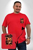 Sevimli Çoban Köpeği Kırmızı Büyük Beden Kadın Basic Minimal Baskılı Tişört