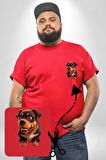 Sevimli Çoban Köpeği Kırmızı Büyük Beden Kadın Basic Minimal Baskılı Tişört