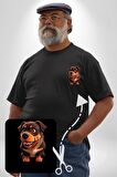 Sevimli Çoban Köpeği Siyah Büyük Beden Kadın Basic Minimal Baskılı Tişört