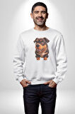 Sevimli Çoban Köpeği Kadın Erkek  Beyaz Baskılı Sweatshirt 