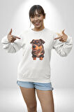 Sevimli Çoban Köpeği Kadın Erkek  Beyaz Baskılı Sweatshirt 