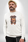 Sevimli Çoban Köpeği Kadın Erkek  Beyaz Baskılı Sweatshirt 