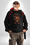 Sevimli Çoban Köpeği Kadın Erkek  Siyah Baskılı Sweatshirt 
