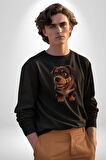 Sevimli Çoban Köpeği Kadın Erkek  Siyah Baskılı Sweatshirt 
