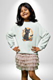 Cadılar Bayramı Kedi Kadın Erkek  Beyaz Baskılı Sweatshirt 
