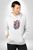 Uzay Aracı Roket Kadın Erkek  Beyaz Kapüşonlu Sweatshirt Hoodie