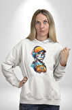 Robot Kız Müzik Kulaklık Şapka Kadın Erkek  Beyaz Kapüşonlu Sweatshirt Hoodie