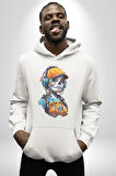 Robot Kız Müzik Kulaklık Şapka Kadın Erkek  Beyaz Kapüşonlu Sweatshirt Hoodie