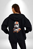 Star Wars Renkli Clone Troopers  Kadın Erkek Siyah Renk Kapüşonlu Kanguru Cepli  Fermuarlı Pamuklu Oversize Dijital Baskılı Hırka Sweatshirt