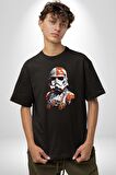 Star Wars Renkli Clone Troopers  Pamuklu Bisiklet Yaka Kadın Erkek Oversize Boyfriend Dijital Baskılı Siyah T-shirt