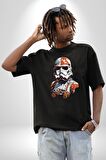 Star Wars Renkli Clone Troopers  Pamuklu Bisiklet Yaka Kadın Erkek Oversize Boyfriend Dijital Baskılı Siyah T-shirt