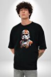 Star Wars Renkli Clone Troopers  Pamuklu Bisiklet Yaka Kadın Erkek Oversize Boyfriend Dijital Baskılı Siyah T-shirt