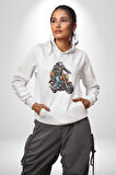 Cehennem Melekleri Motorsiklet Kurukafa Kadın Erkek  Beyaz Kapüşonlu Sweatshirt Hoodie