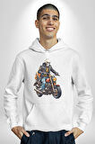 Cehennem Melekleri Motorsiklet Kurukafa Kadın Erkek  Beyaz Kapüşonlu Sweatshirt Hoodie