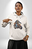 Cehennem Melekleri Motorsiklet Kurukafa Kadın Erkek  Beyaz Kapüşonlu Sweatshirt Hoodie