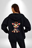 Sevimli Yavru Zebra Kadın Erkek Siyah Renk Kapüşonlu Kanguru Cepli  Fermuarlı Pamuklu Oversize Dijital Baskılı Hırka Sweatshirt