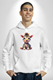 Sevimli Yavru Zebra Kadın Erkek  Beyaz Kapüşonlu Sweatshirt Hoodie
