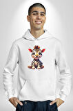 Sevimli Yavru Zebra Kadın Erkek  Beyaz Kapüşonlu Sweatshirt Hoodie